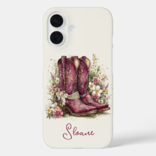 Coques iPhone 16 Bottes Élégantes avec Monogramme de Fleurs