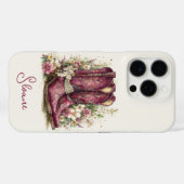 Coques Case-Mate iPhone Bottes Élégantes avec Monogramme de Fleurs (Verso (horizontal))