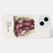 Coques Case-Mate iPhone Bottes Élégantes avec Monogramme de Fleurs (Verso (horizontal))