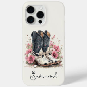 Coque iPhone 15 Pro Max Bottes élégantes en cuir de vache avec monogramme