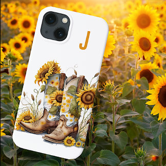 Case-Mate iPhone Case Bottes et tournesols pour fille Monogramme