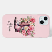 Coques Case-Mate iPhone Bottes roses avec monogramme de fleurs (Verso (horizontal))