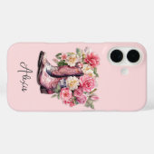 Coques Case-Mate iPhone Bottes roses avec monogramme de fleurs (Verso (horizontal))