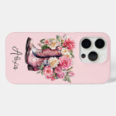 Coques Case-Mate iPhone Bottes roses avec monogramme de fleurs (Verso (horizontal))