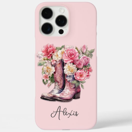 Coques Case-Mate iPhone Bottes roses avec monogramme de fleurs (Verso)