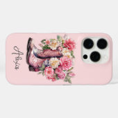 Coques Case-Mate iPhone Bottes roses avec monogramme de fleurs (Verso (horizontal))