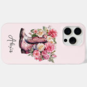 Coques Case-Mate iPhone Bottes roses avec monogramme de fleurs (Verso (horizontal))