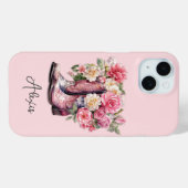Coques Case-Mate iPhone Bottes roses avec monogramme de fleurs (Verso (horizontal))