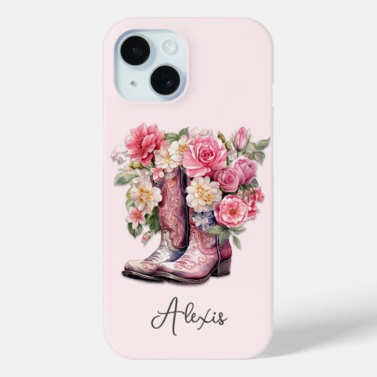 Coques Case-Mate iPhone Bottes roses avec monogramme de fleurs (Verso)