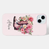 Coques Case-Mate iPhone Bottes roses avec monogramme de fleurs (Verso (horizontal))