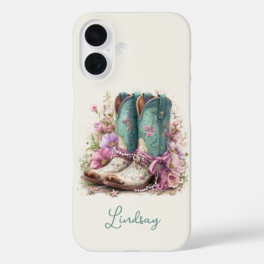 Coques Case-Mate iPhone Bottes sarcelles élégantes avec monogramme de fleu (Verso)