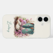 Coques Case-Mate iPhone Bottes sarcelles élégantes avec monogramme de fleu (Verso (horizontal))