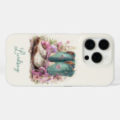 Coques Case-Mate iPhone Bottes sarcelles élégantes avec monogramme de fleu (Verso (horizontal))