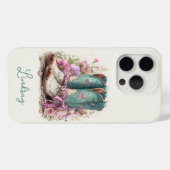 Coques Case-Mate iPhone Bottes sarcelles élégantes avec monogramme de fleu (Verso (horizontal))