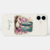 Coques Case-Mate iPhone Bottes sarcelles élégantes avec monogramme de fleu (Verso (horizontal))