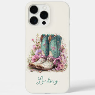 Coques iPhone 16 Pro Max Bottes sarcelles élégantes avec monogramme de fleu