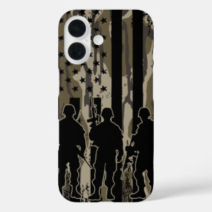 Coques iPhone 16 Bottomland Camo drapeau américain et soldats