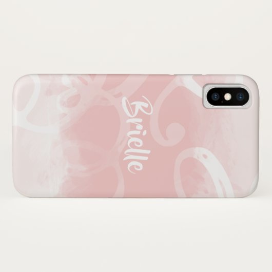 Coques Case-Mate iPhone Boucles Chic Pastel Rose Aquarelle Avec Nom (Dos (Horizontal))