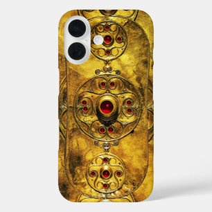 COQUES iPhone 16 BOUCLIER ANTIQUE CELTIQUE AVEC PIERRES DE GEM RUBY