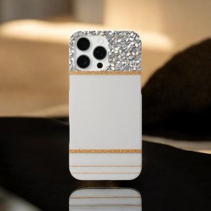 Coques iPhone 16 Pro Max Bouclier de Parties scintillant Gold et White Luxe