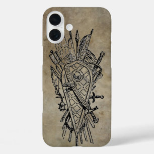 Coques iPhone 16 Plus Bouclier des épées Faux Cuir