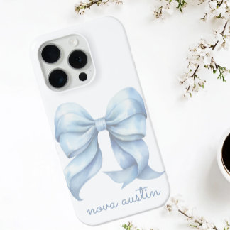 Coque iPhone 15 Pro Boue Bleue tendance personnalisée avec le nom Mono