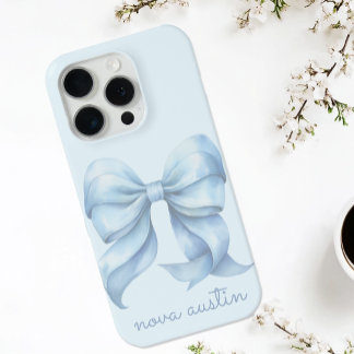 Coque iPhone 15 Pro Boue Bleue tendance personnalisée avec le nom Mono