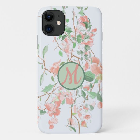 Coques Case-Mate iPhone Bougainvilliers rose Floral Monogramme Aquarelle (Dos)