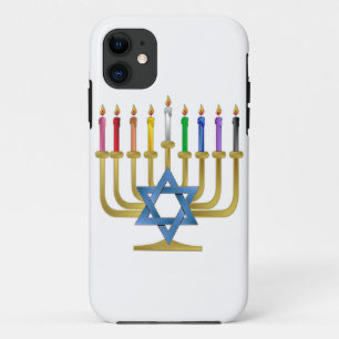 Coques Pour iPhone Bougies arc-en-ciel de Hanukkah Menorah en or