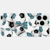 Coques Case-Mate iPhone boule de football noir turquoise monogrammed (Verso (horizontal))