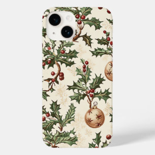 Coque Pour iPhone 14 Boule de Noël en or et crème vintage à motif de ho