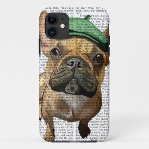 Etui iPhone Case-Mate Bouledogue français Brown avec le casquette vert 