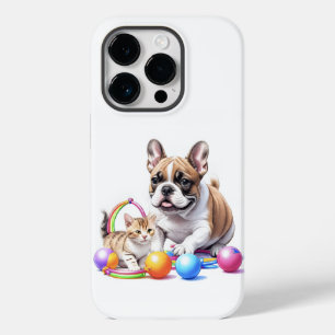 Coque Pour iPhone 14 Pro Bouledogue français French Bulldog avec chat