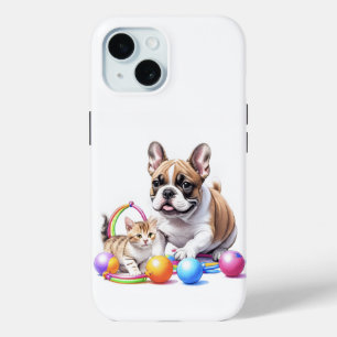 Coque Pour iPhone 15 Bouledogue français French Bulldog avec chat