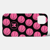 Coques Case-Mate iPhone boules de basket rose girly motif monogrammed (Verso (horizontal))