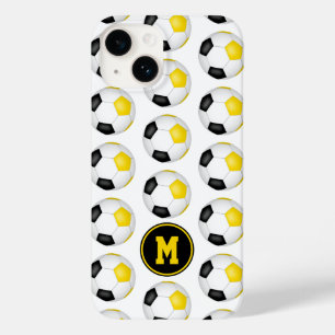 Coque Pour iPhone 14 boules de football en or noir motif monogrammé