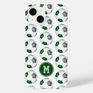 Coque Pour iPhone 14 boules de football gris vert motif monogrammé
