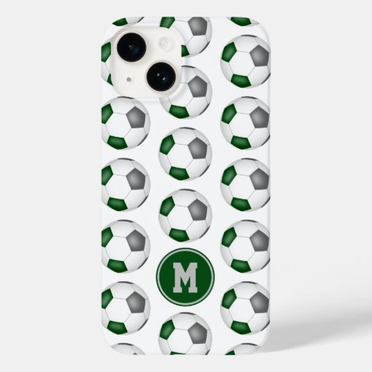 Coques Case-Mate iPhone boules de football gris vert motif monogrammé (Verso)