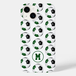 Coque Pour iPhone 14 boules de football noir vert motif monogrammé