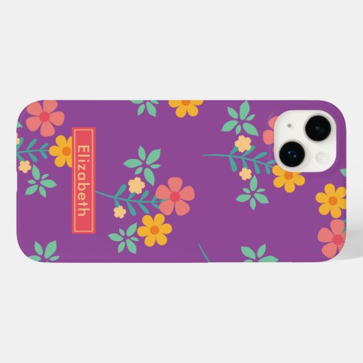 Coques Case-Mate iPhone Bouquet Daisy rétro en violet (Verso (horizontal))