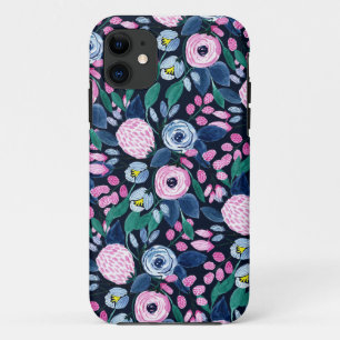 Case-Mate iPhone Case Bouquet d'aquarelle bleu marine rose