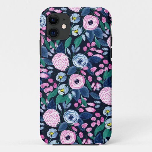 Coques Case-Mate iPhone Bouquet d'aquarelle bleu marine rose (Dos)