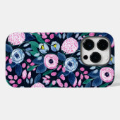 Coques Case-Mate iPhone Bouquet d'aquarelle bleu marine rose Motif C (Verso (horizontal))