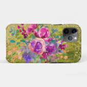 Coques Case-Mate iPhone Bouquet de fleurs à l'aquarelle sur fond vert rust (Dos (Horizontal))