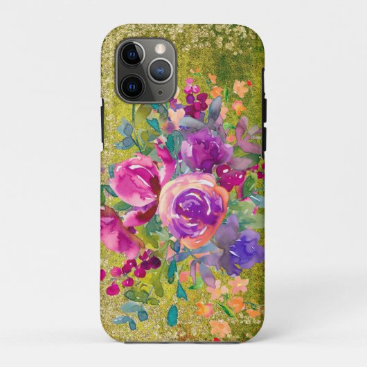 Coques Case-Mate iPhone Bouquet de fleurs à l'aquarelle sur fond vert rust (Dos)