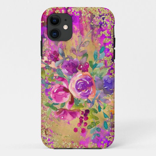 Coques Case-Mate iPhone Bouquet de fleurs d'aquarelle sur framboise rose (Dos)
