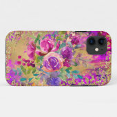 Coques Case-Mate iPhone Bouquet de fleurs d'aquarelle sur framboise rose (Dos (Horizontal))