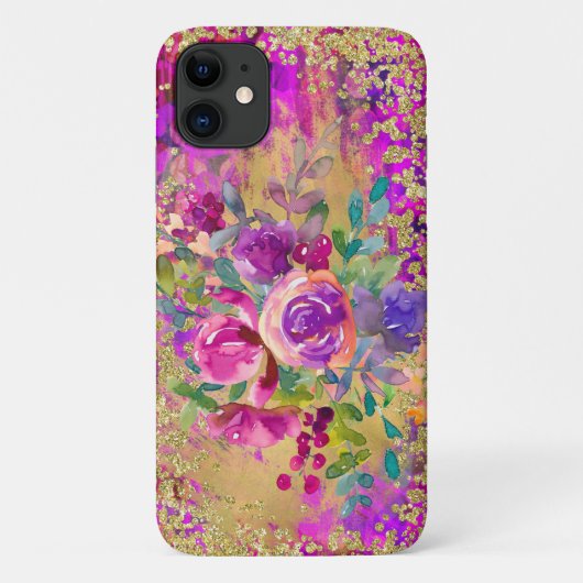 Coques Case-Mate iPhone Bouquet de fleurs d'aquarelle sur framboise rose (Dos)