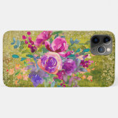 Coques Case-Mate iPhone Bouquet de fleurs d'aquarelle sur vert rustique (Dos (Horizontal))