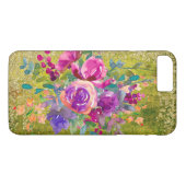 Coques Case-Mate iPhone Bouquet de fleurs d'aquarelle sur vert rustique (Dos (Horizontal))